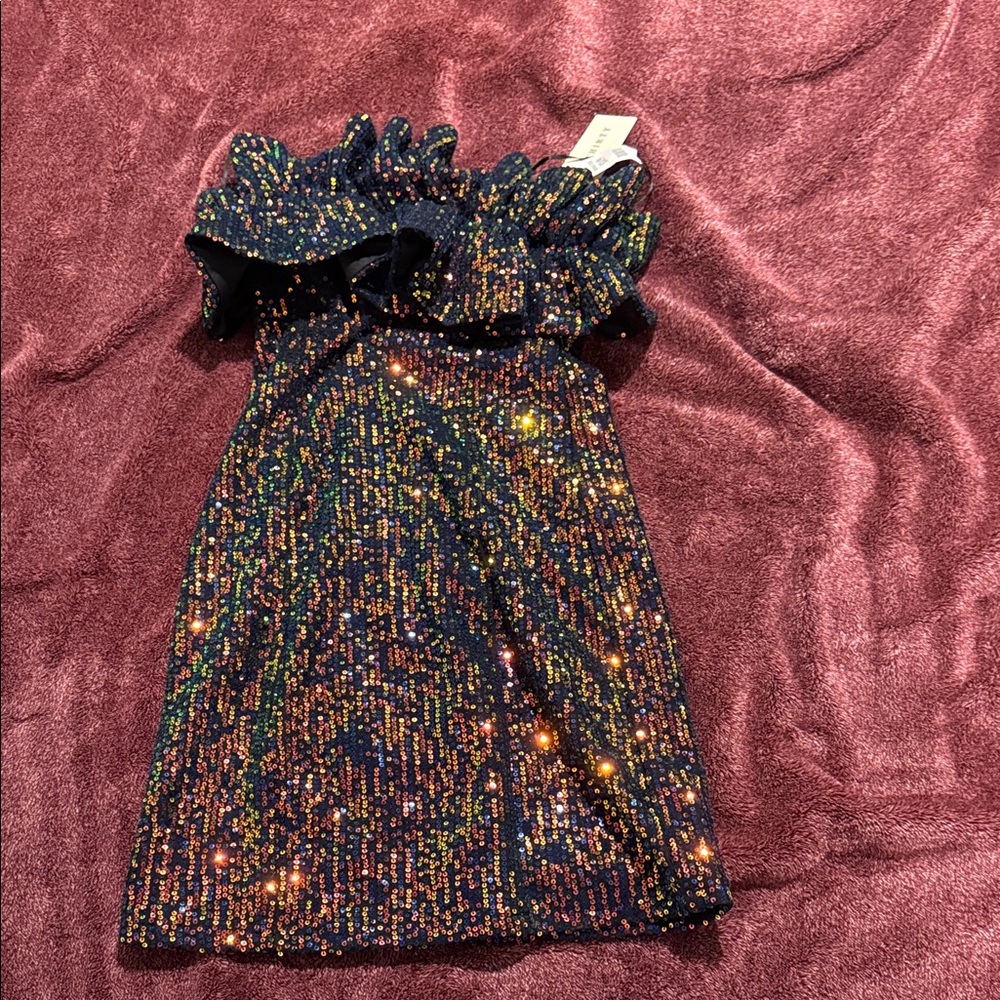 Sequin Ruffle Off-Shoulder Dress